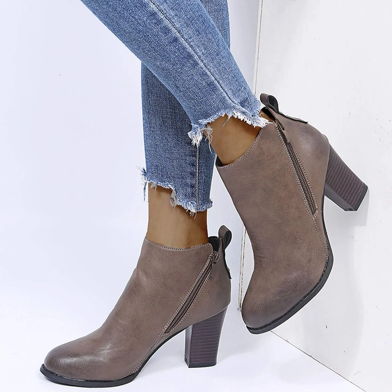 SBGMoSJ Womens Ankle Boots White Ankle Cowgirl Boots for Women Womens Leather Ankle Boots Heel Brown Leather Wedge Booties for Women Ankle Boot Women Comfort