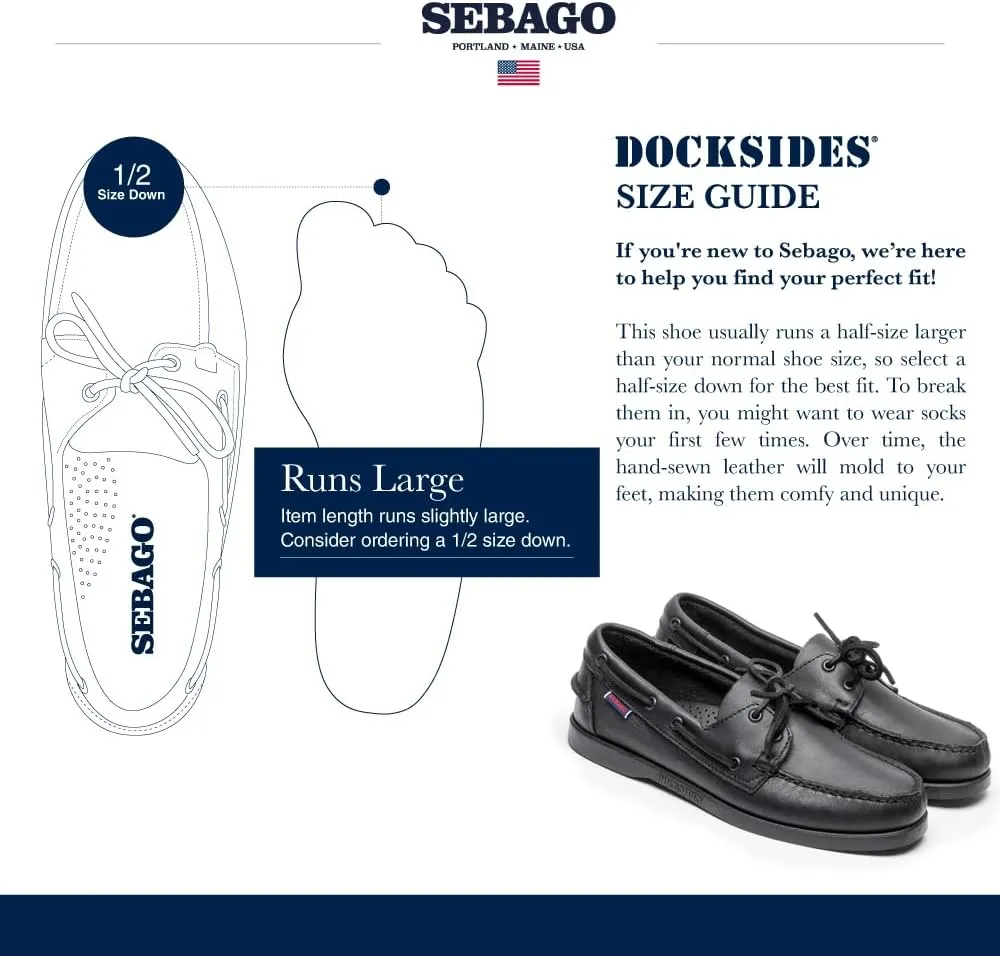 Sebago Portland Boat Shoes - Full-Grain Leather Moccasins, Handsewn with Leather Sock Lining and Non-Marking, Slip-Resistant Sipped Rubber Outsoles