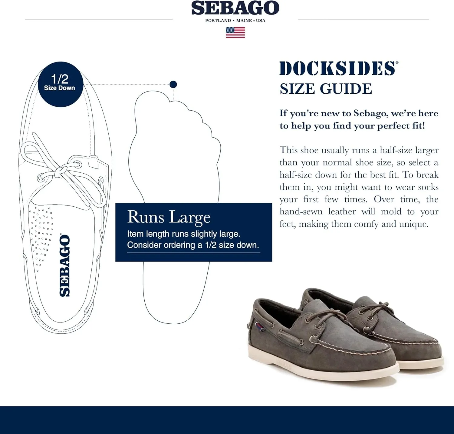 Sebago Portland Crazy H Boat Shoes - Patterned & Distressed Waxed Leather Mocassins with Leather Sock Lining & Non-Marking, Non-Slip Rubber Outsoles
