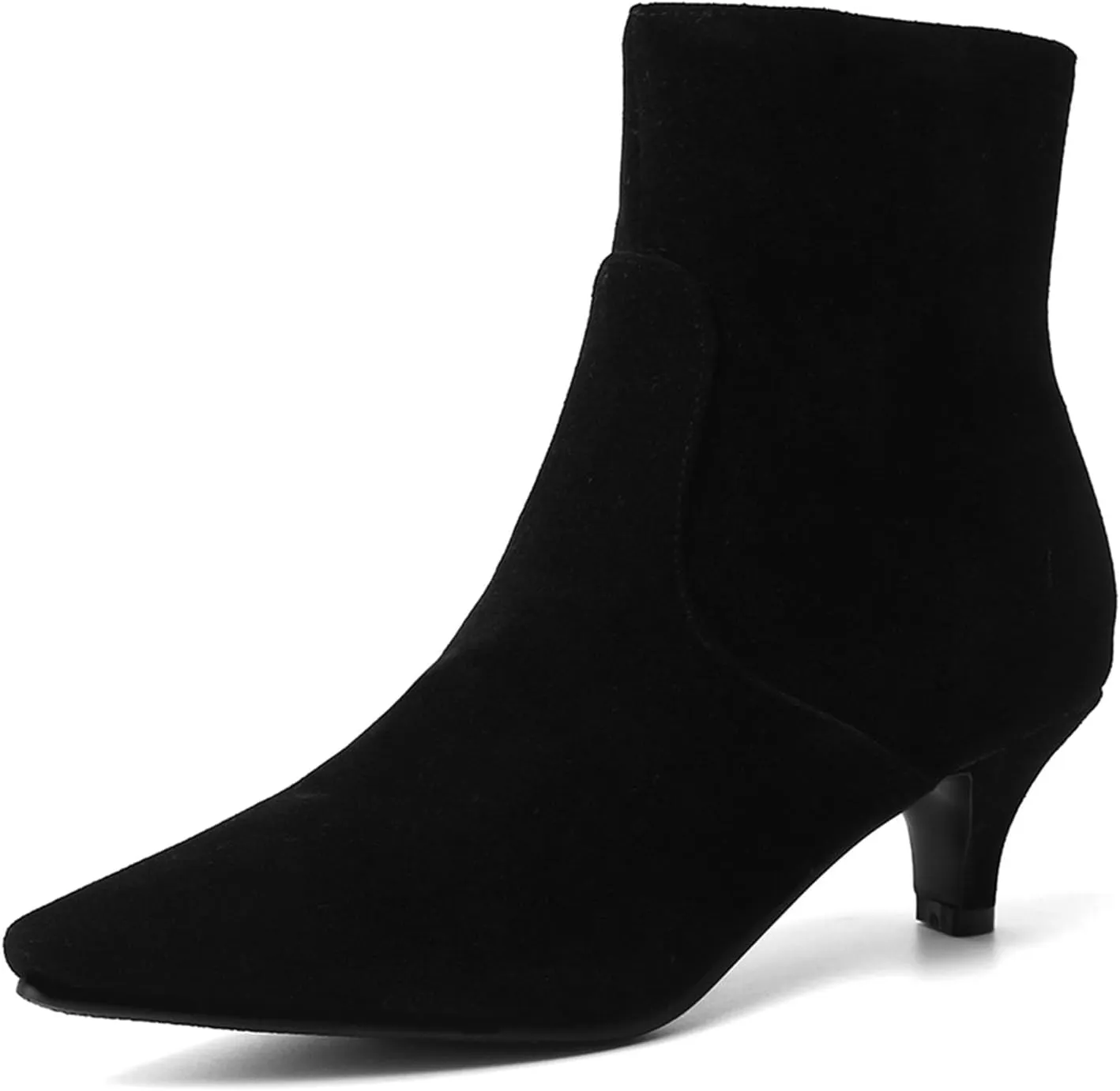 SHEMEE Fashion Womens Kitten Heels Ankle Boots Sexy Pointy Toe Booties Mid Heels Zipper Work Party Dress Shoes Black Suede,Size 7