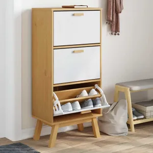 Shoe Cabinet OLDEN White and Brown 55x35x120cm Solid Wood Pine
