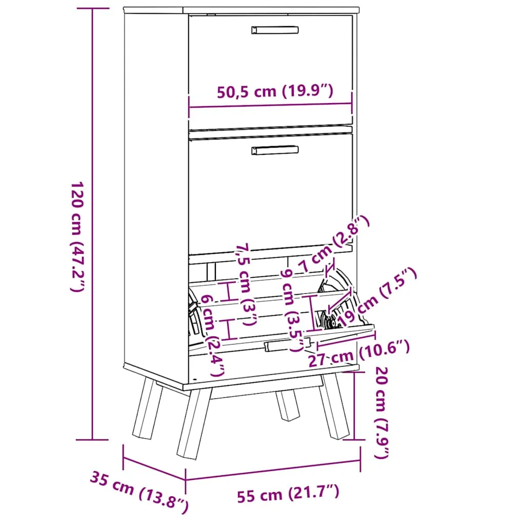 Shoe Cabinet OLDEN White and Brown 55x35x120cm Solid Wood Pine