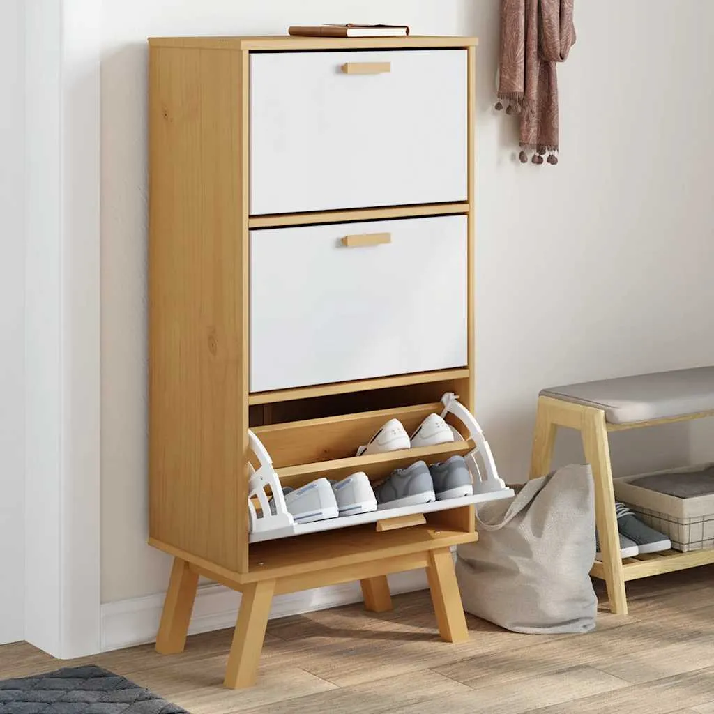 Shoe Cabinet OLDEN White and Brown 55x35x120cm Solid Wood Pine