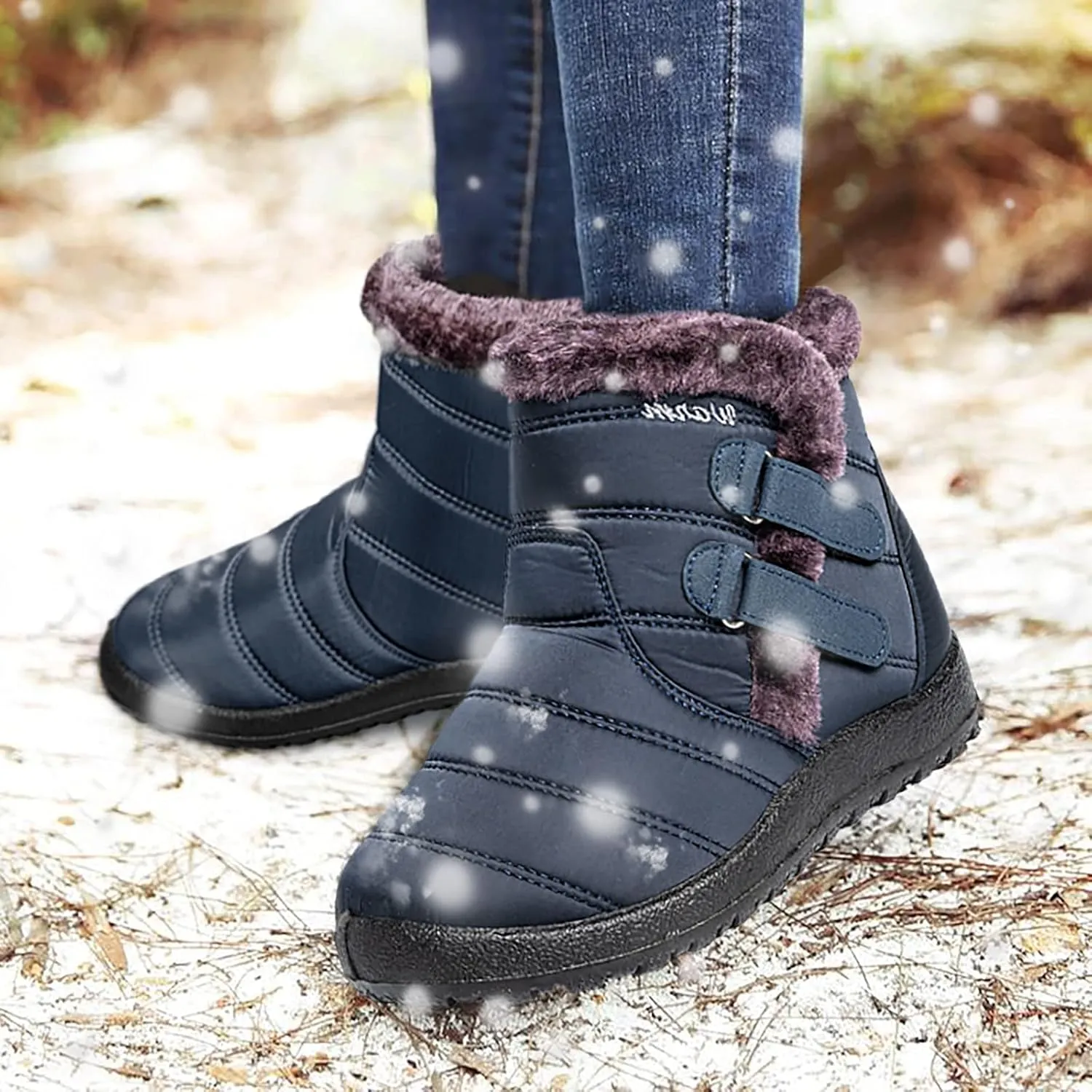 Short Winter Boots Extra Wide for Women Waterproof Snow Womens Black Snow Boots Wide Waterproof Snow Boots Women Wide Width Winter Women Boots Low Heel Waterproof Womens Boots Tall