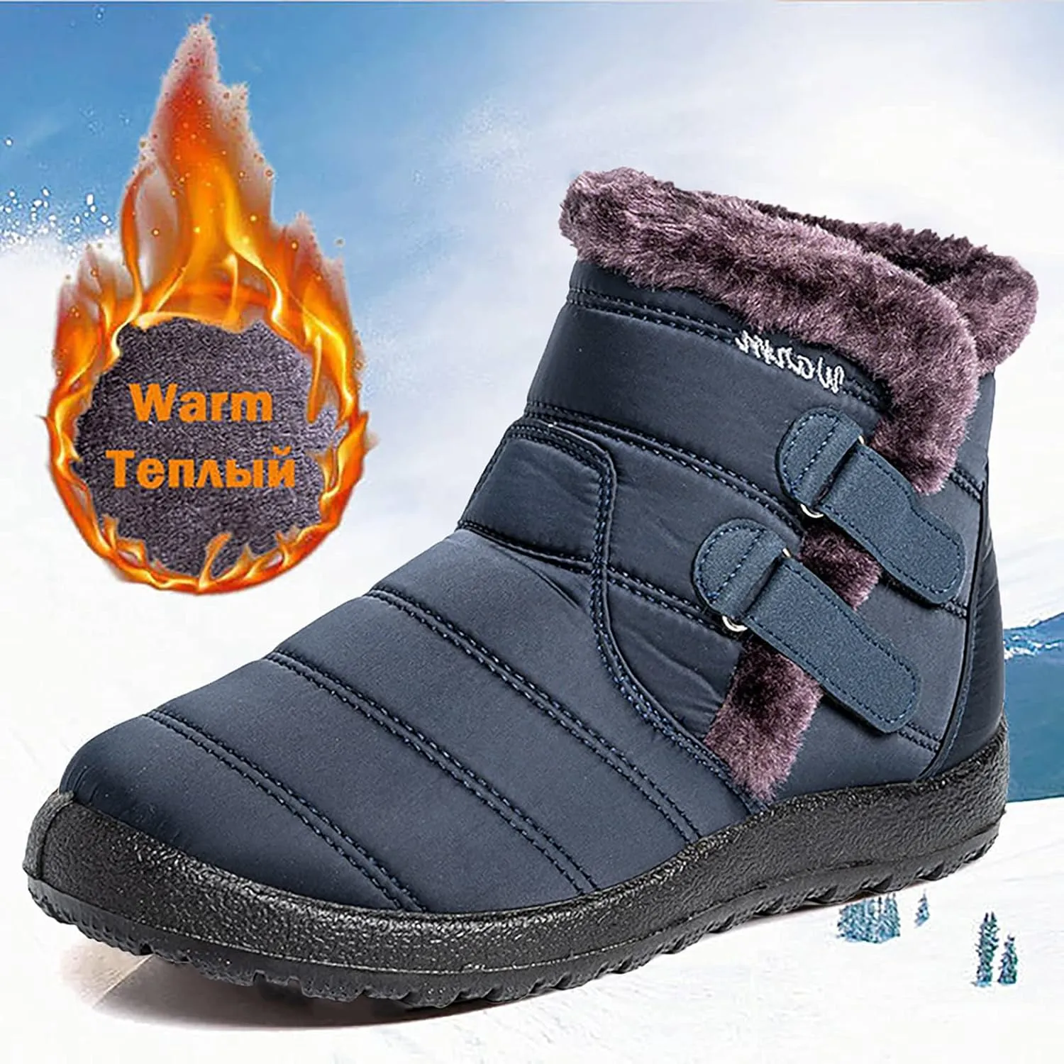 Short Winter Boots Extra Wide for Women Waterproof Snow Womens Black Snow Boots Wide Waterproof Snow Boots Women Wide Width Winter Women Boots Low Heel Waterproof Womens Boots Tall