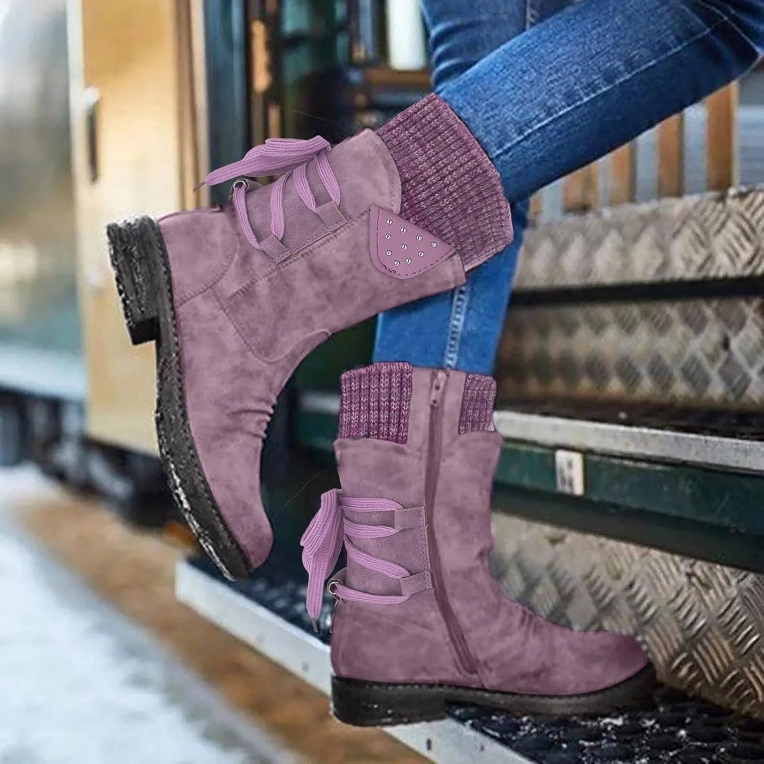 Short Winter Boots for Women Puffer Snow Boots for Women Size 9 Winter Boots Women Size 8 Womens Ankle Boots Low Heel Waterproof Winter Boot for Women Lightweight