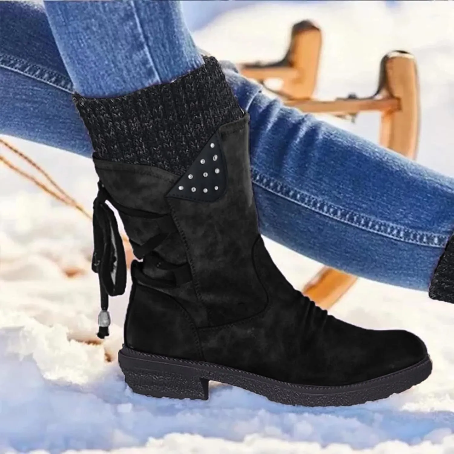 Slip on Winter Boots for Women Cute Womens Winter Boots Size 12 Wide Width Women Winter Boots Waterproof Cold Weather Women's Black Winter Boots with Wedge Heel Botas Impermeables Para Invierno Mujer