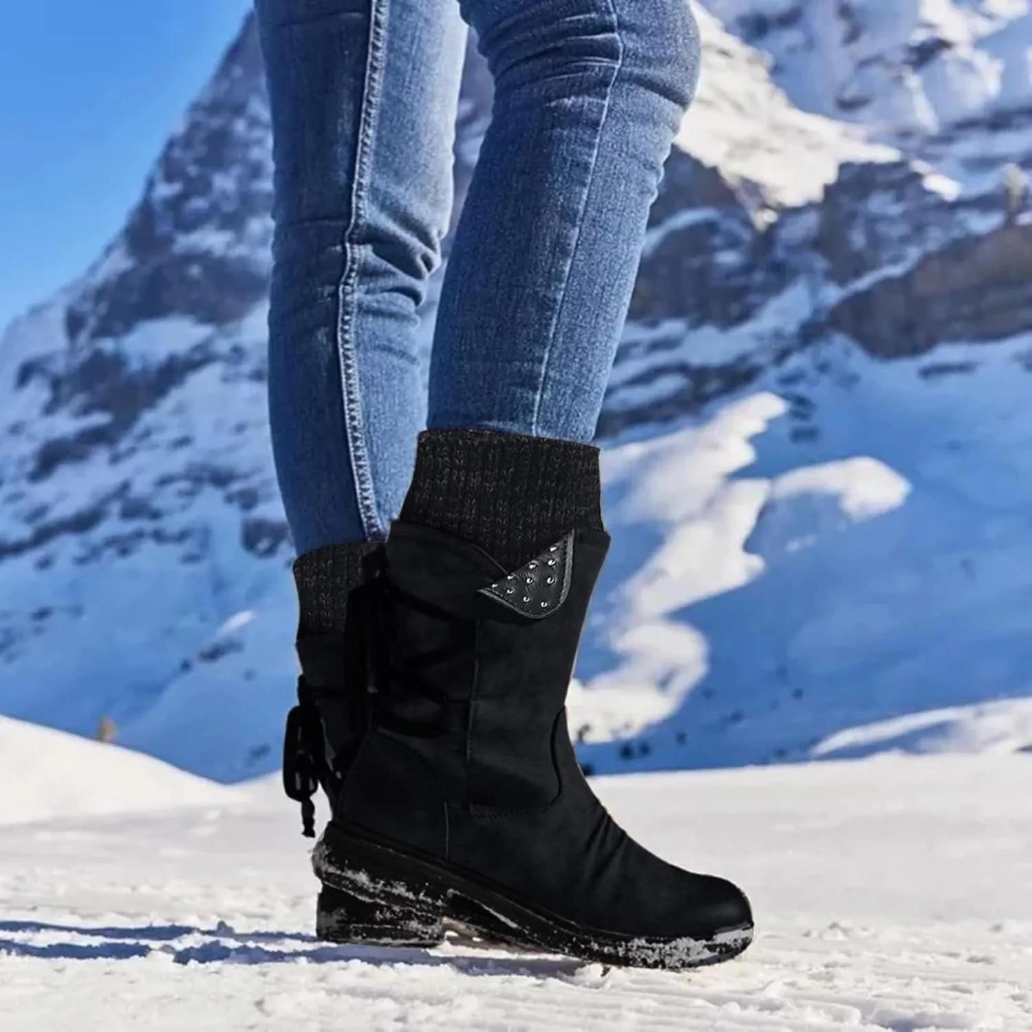Slip on Winter Boots for Women Cute Womens Winter Boots Size 12 Wide Width Women Winter Boots Waterproof Cold Weather Women's Black Winter Boots with Wedge Heel Botas Impermeables Para Invierno Mujer