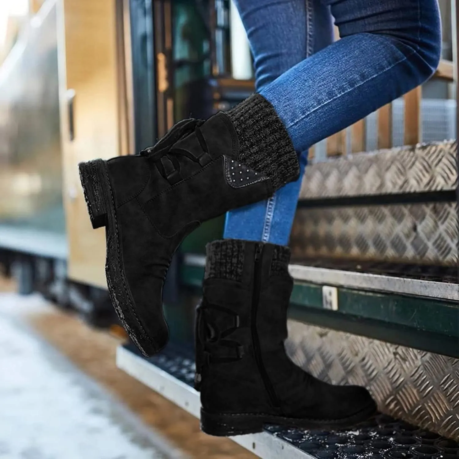 Slip on Winter Boots for Women Cute Womens Winter Boots Size 12 Wide Width Women Winter Boots Waterproof Cold Weather Women's Black Winter Boots with Wedge Heel Botas Impermeables Para Invierno Mujer