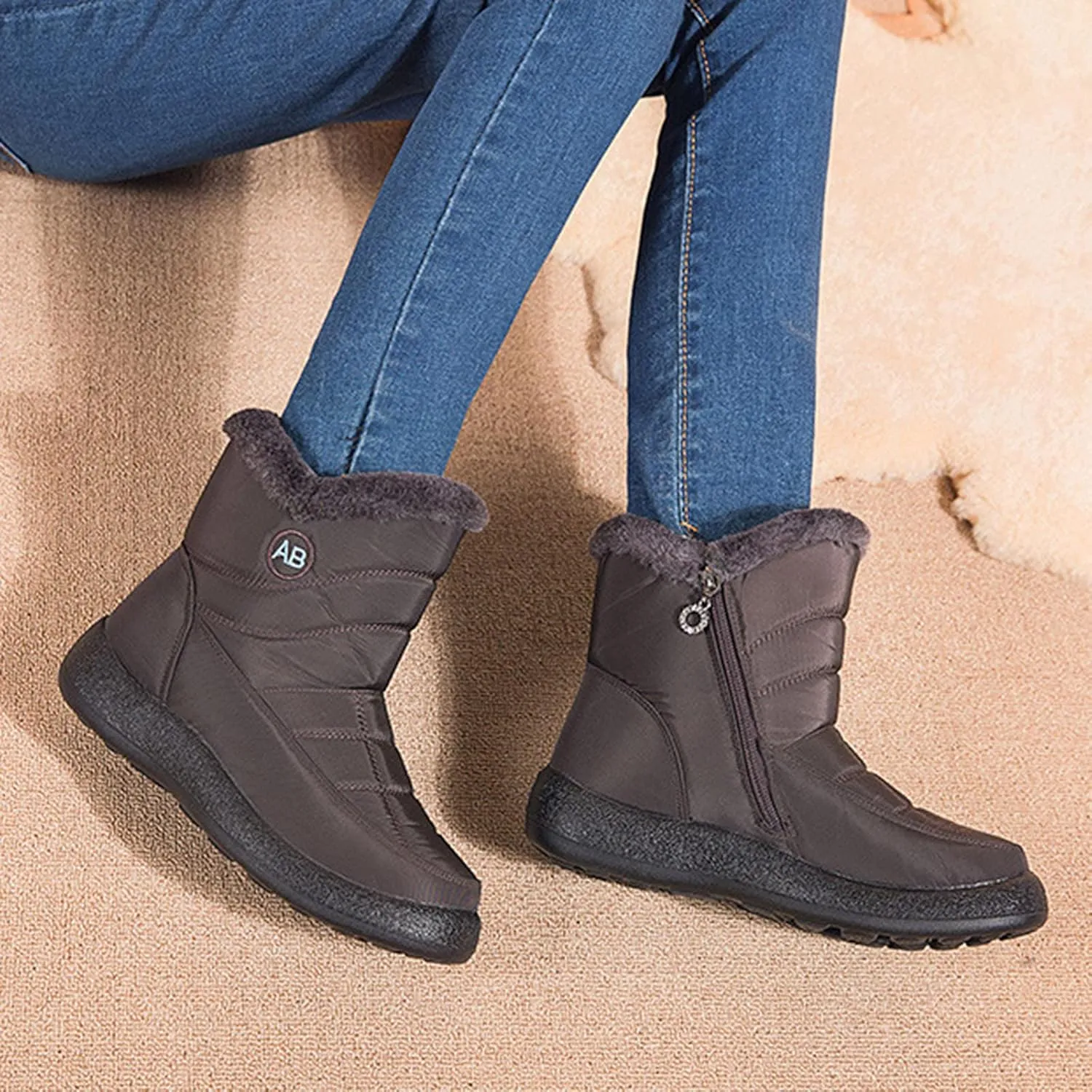 Slip on Winter Boots for Women Wide Width Women's Snow Boots Ankle Short Fur Boots Fur Boots for Women Winter Platform Winter Boots Womens Wide Width Botas De Invierno