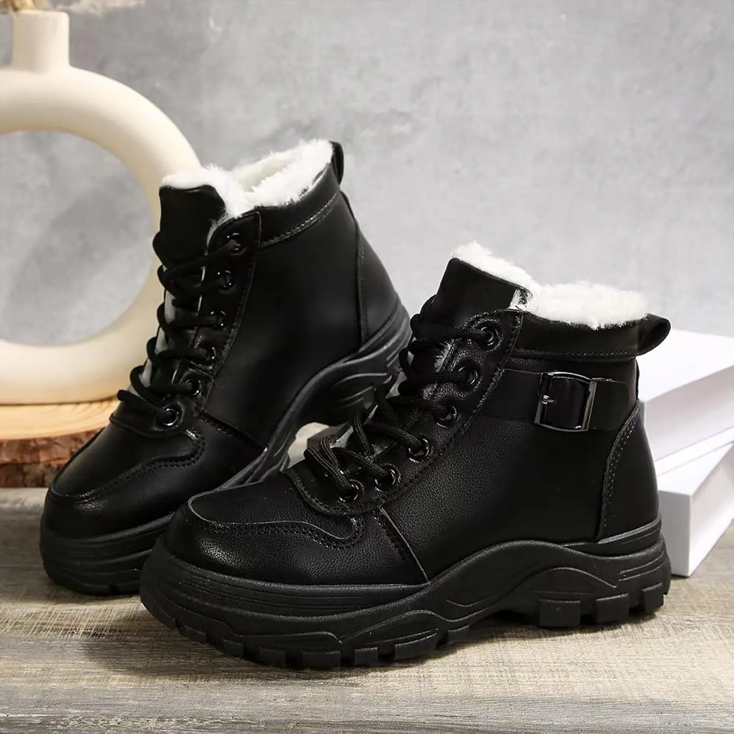 Snow Ankle Boots For Men Fu Lined Non-Slip Hiking Boots Women aterproof Winter Walking Shoes For Men