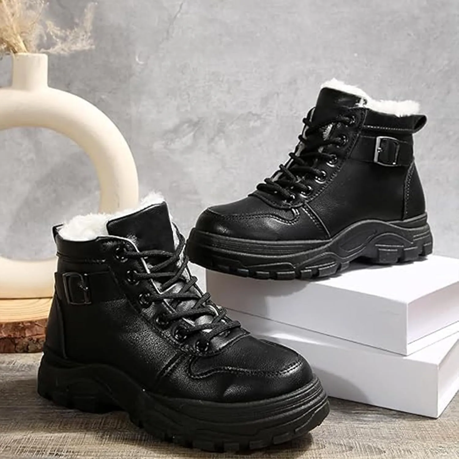 Snow Ankle Boots For Men Fu Lined Non-Slip Hiking Boots Women aterproof Winter Walking Shoes For Men
