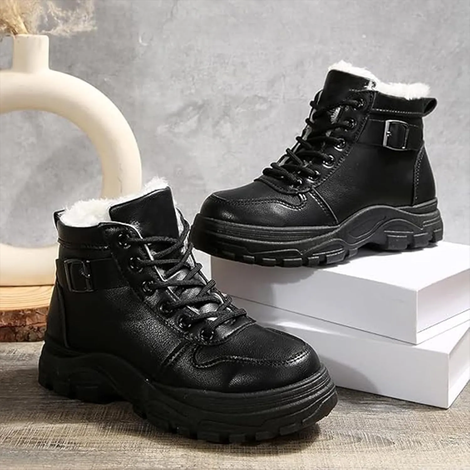 Snow Ankle Boots For Men Fu Lined Non-Slip Hiking Boots Women aterproof Winter Walking Shoes For Men