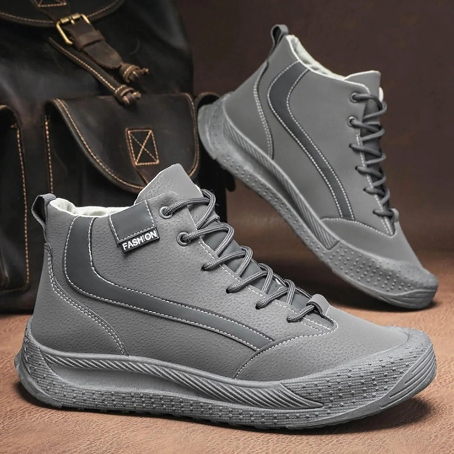 Snow Boots for Men Waterproof Winter Boots Fully Fur Lined Booties Slip on Outdoor Ankle Boots Lace Up Lightweight Walking Hiking Boots