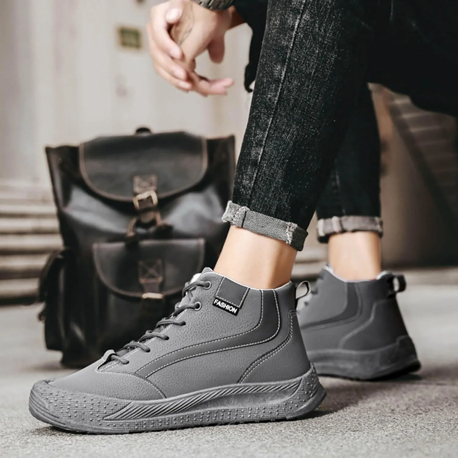 Snow Boots for Men Waterproof Winter Boots Fully Fur Lined Booties Slip on Outdoor Ankle Boots Lace Up Lightweight Walking Hiking Boots