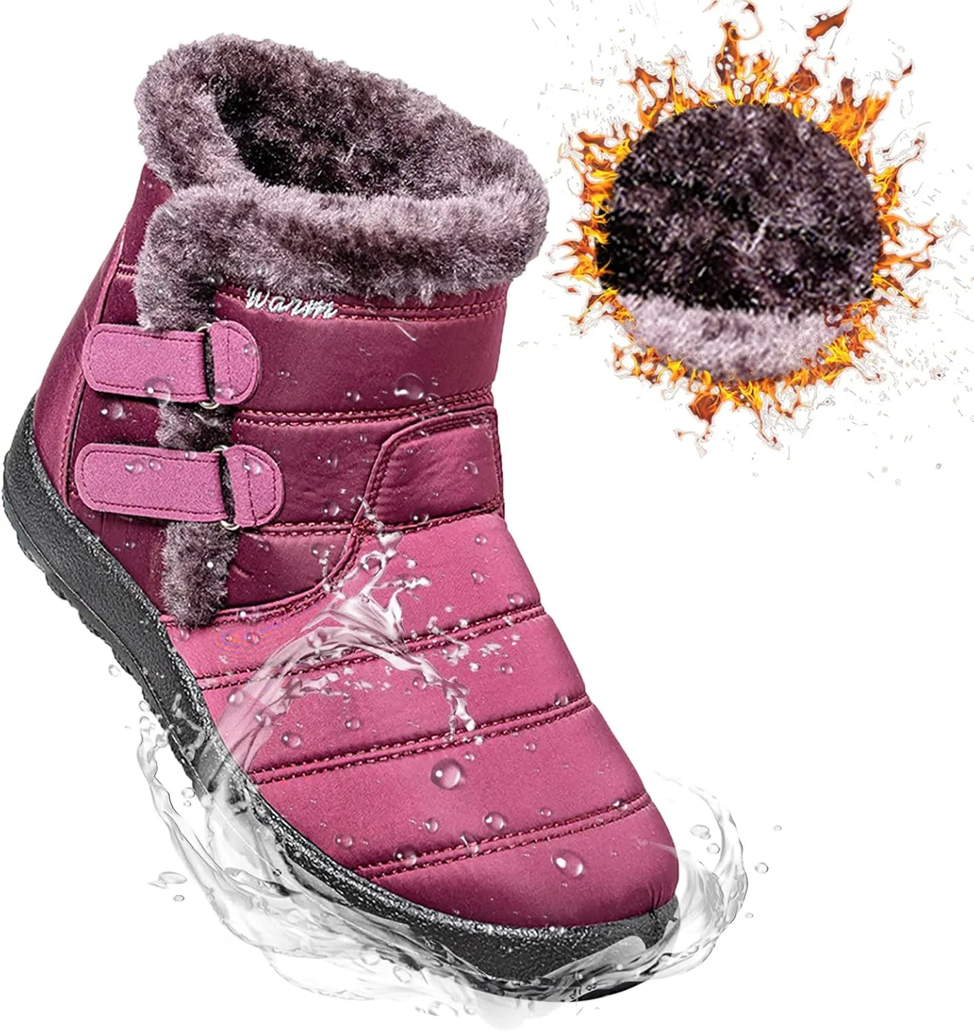 Snow Boots for Women Waterproof Anti-slip Winter Boots Classic Fully Fur Booties Winter Warm Outdoor Ankle Boots Ladies Walking Hiking Booties