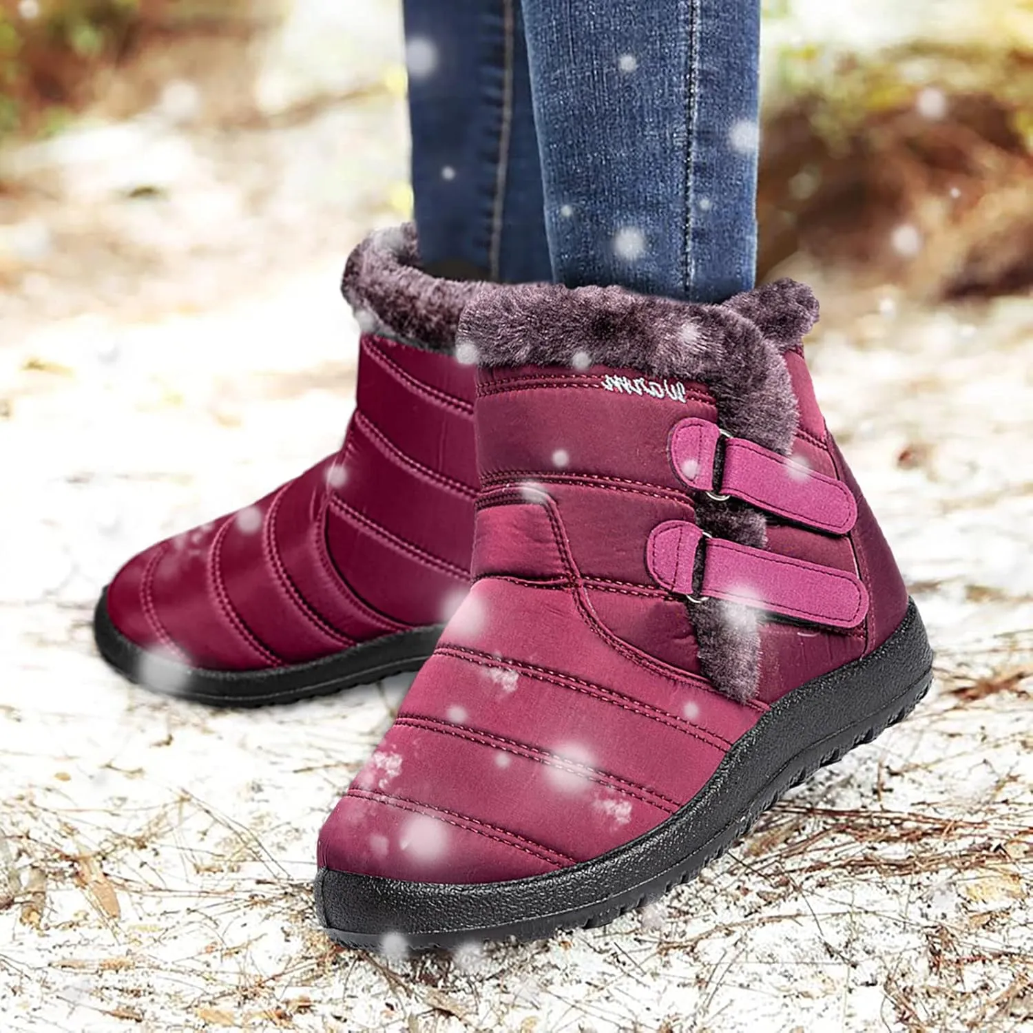 Snow Boots for Women Waterproof Anti-slip Winter Boots Classic Fully Fur Booties Winter Warm Outdoor Ankle Boots Ladies Walking Hiking Booties