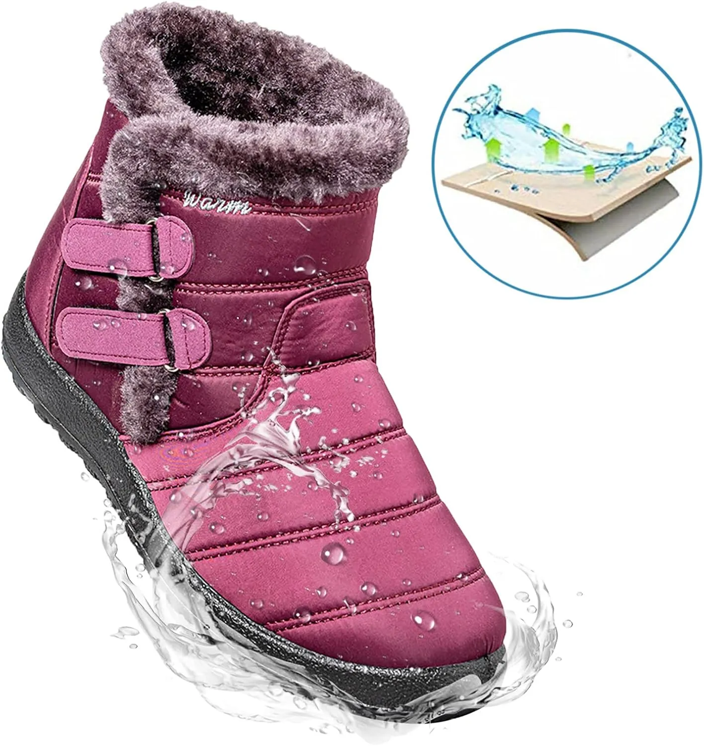 Snow Boots for Women Waterproof Anti-slip Winter Boots Classic Fully Fur Booties Winter Warm Outdoor Ankle Boots Ladies Walking Hiking Booties