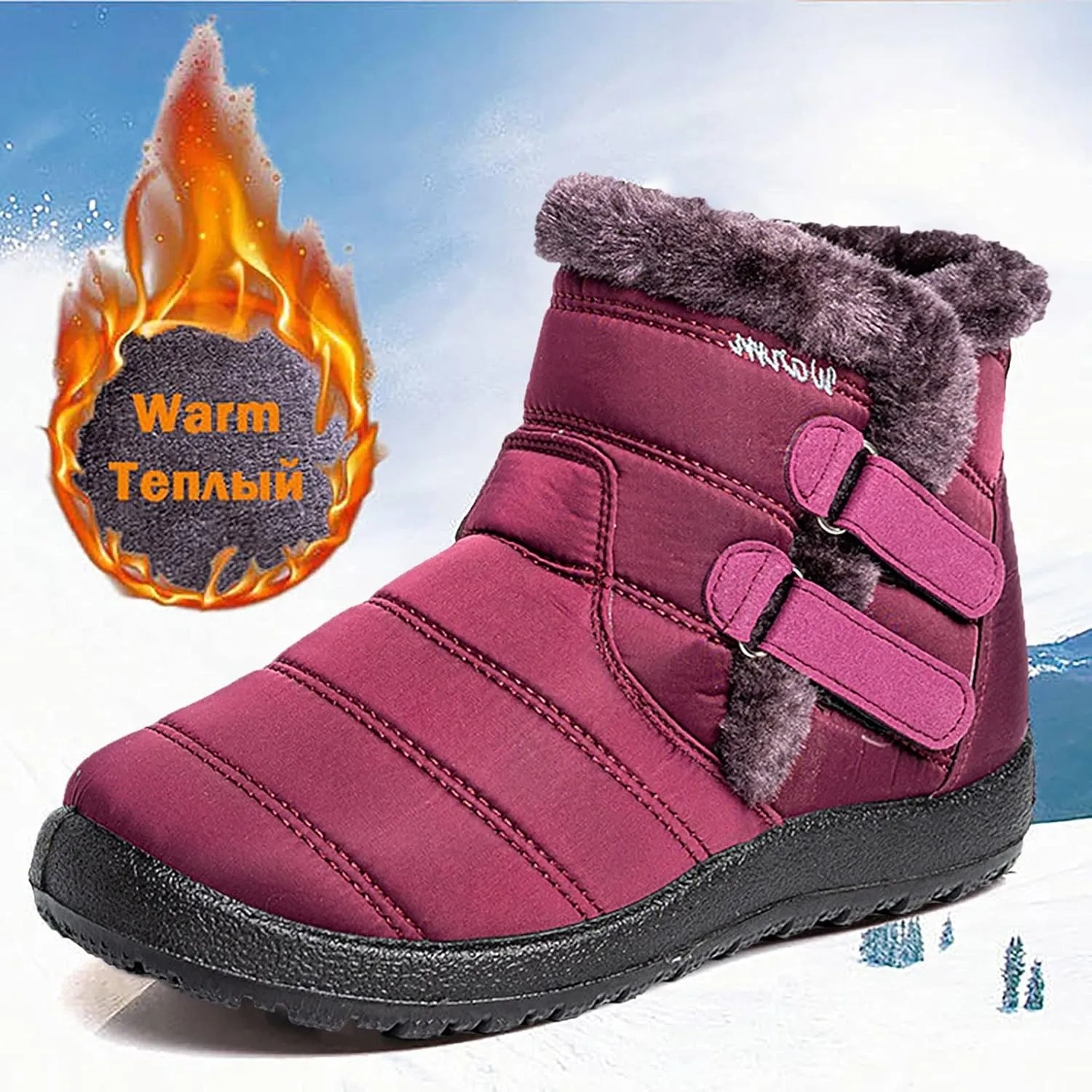 Snow Boots for Women Waterproof Anti-slip Winter Boots Classic Fully Fur Booties Winter Warm Outdoor Ankle Boots Ladies Walking Hiking Booties