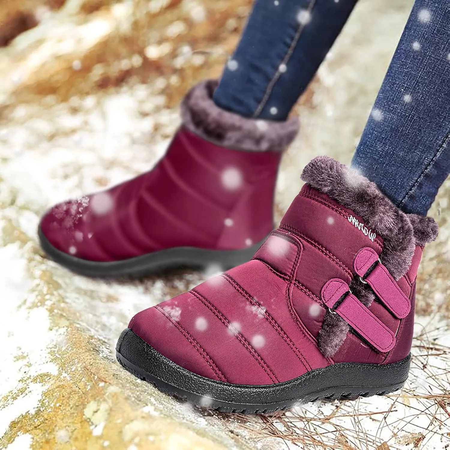 Snow Boots for Women Waterproof Anti-slip Winter Boots Classic Fully Fur Booties Winter Warm Outdoor Ankle Boots Ladies Walking Hiking Booties