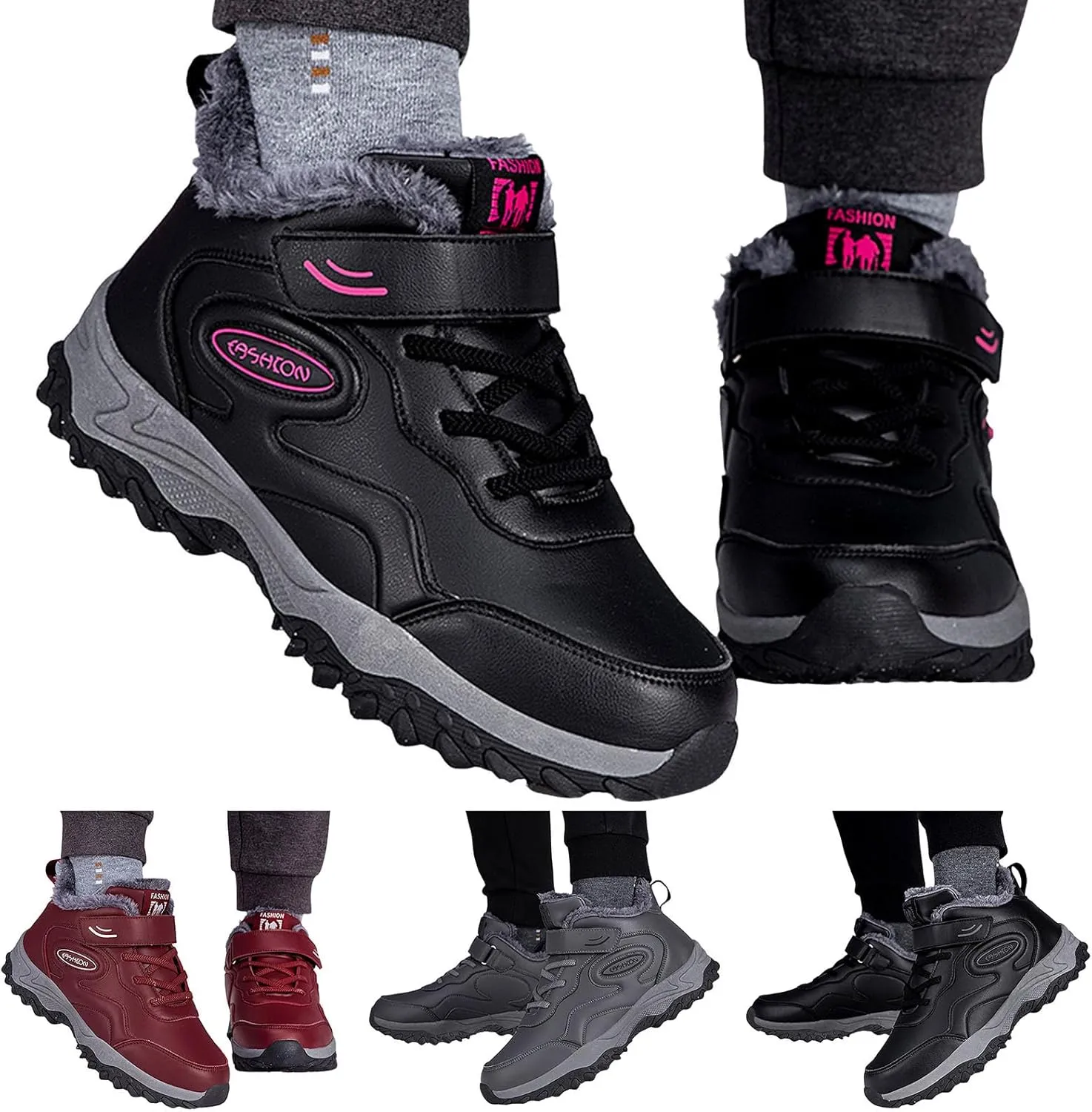 Snow Boots for Women Waterproof Winter Boots Lace Up Anti-slip Warm Fur Booties Winter Warm Outdoor Ankle Boots Thickening Winter Shoes Walking Hiking Boots