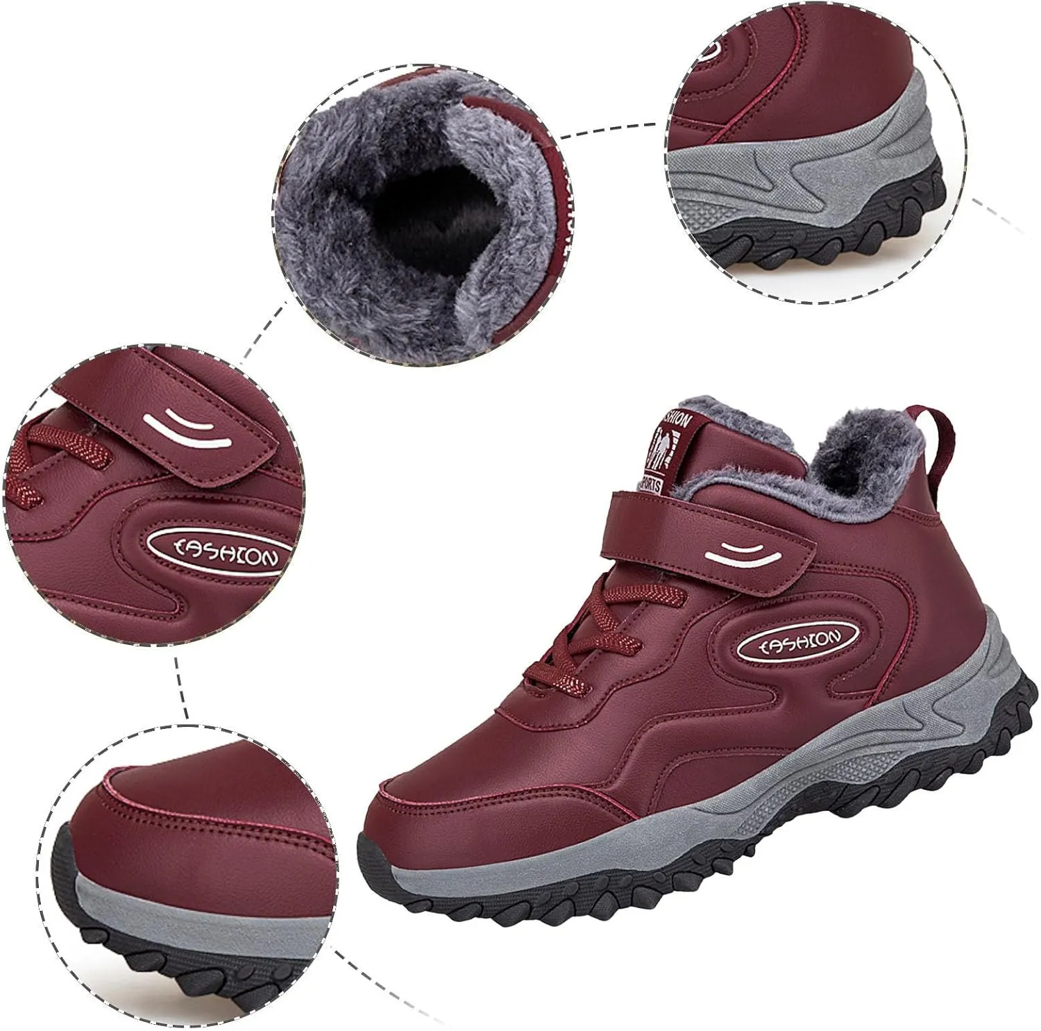Snow Boots for Women Waterproof Winter Boots Lace Up Anti-slip Warm Fur Booties Winter Warm Outdoor Ankle Boots Thickening Winter Shoes Walking Hiking Boots