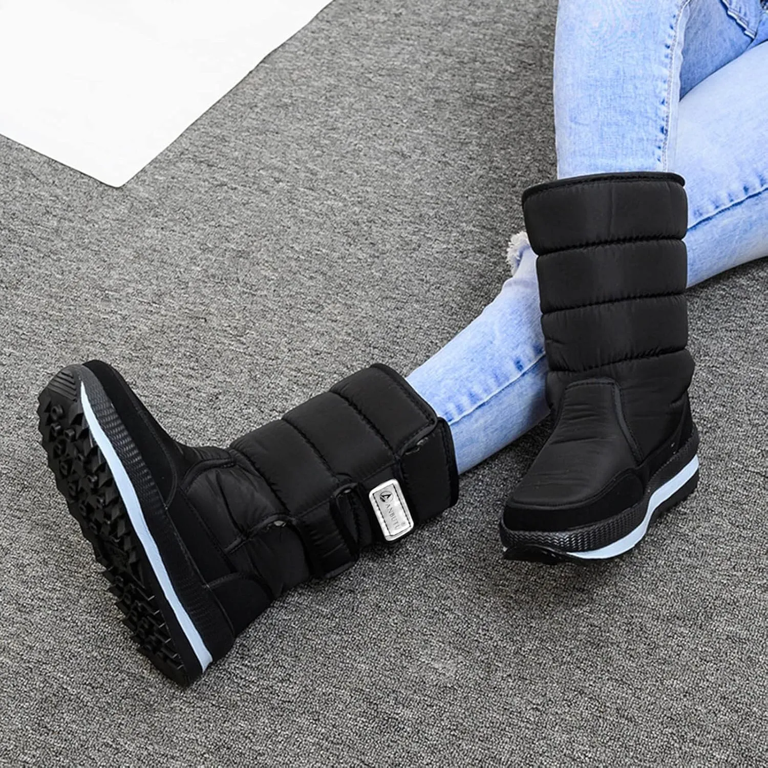 Snow Boots Men Warm Furry Lined Footwear Waterproof Outdoor Casual Winter Boots Slip on Ankle Booties Non-Slip Hiking Walking Boots