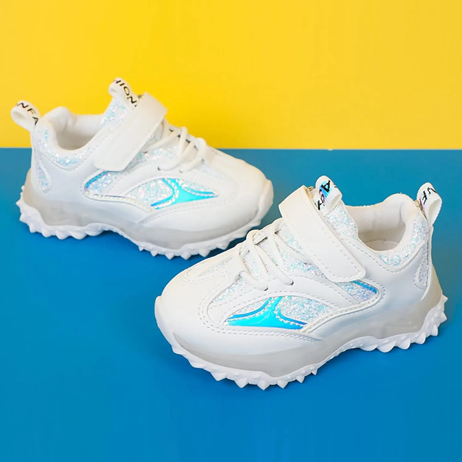 Sole Non Slip Light up Sneakers for Kids Childrens Lace Strap Glitter Mesh Breathable Sport Shoes Outdoor Running Casual