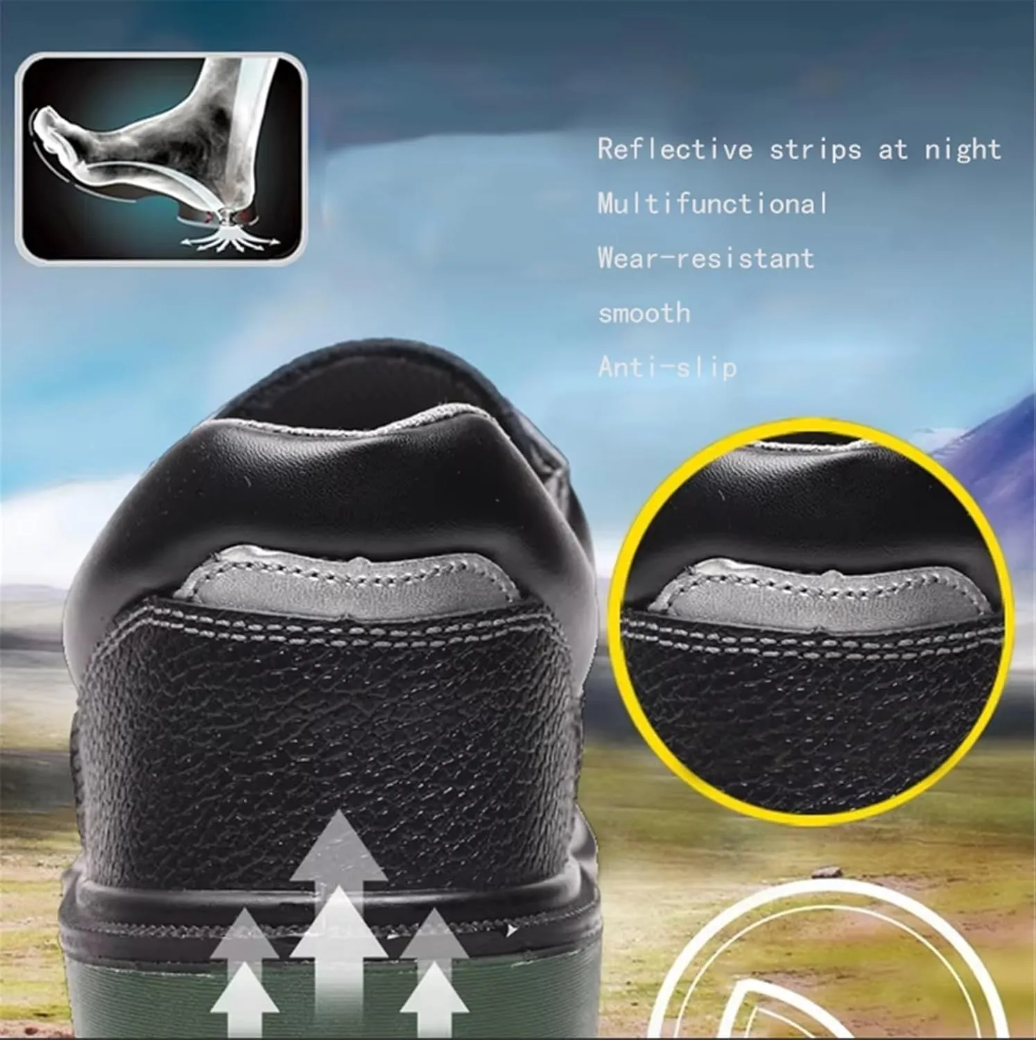 Steel Toe Boots for Men Work, Men's Slip Leather Resistant Anti Smash Lace up Steel Safety Work Boots, Wear Resistant Rubber Outsole Safety Shoes, for Construction, Trekking