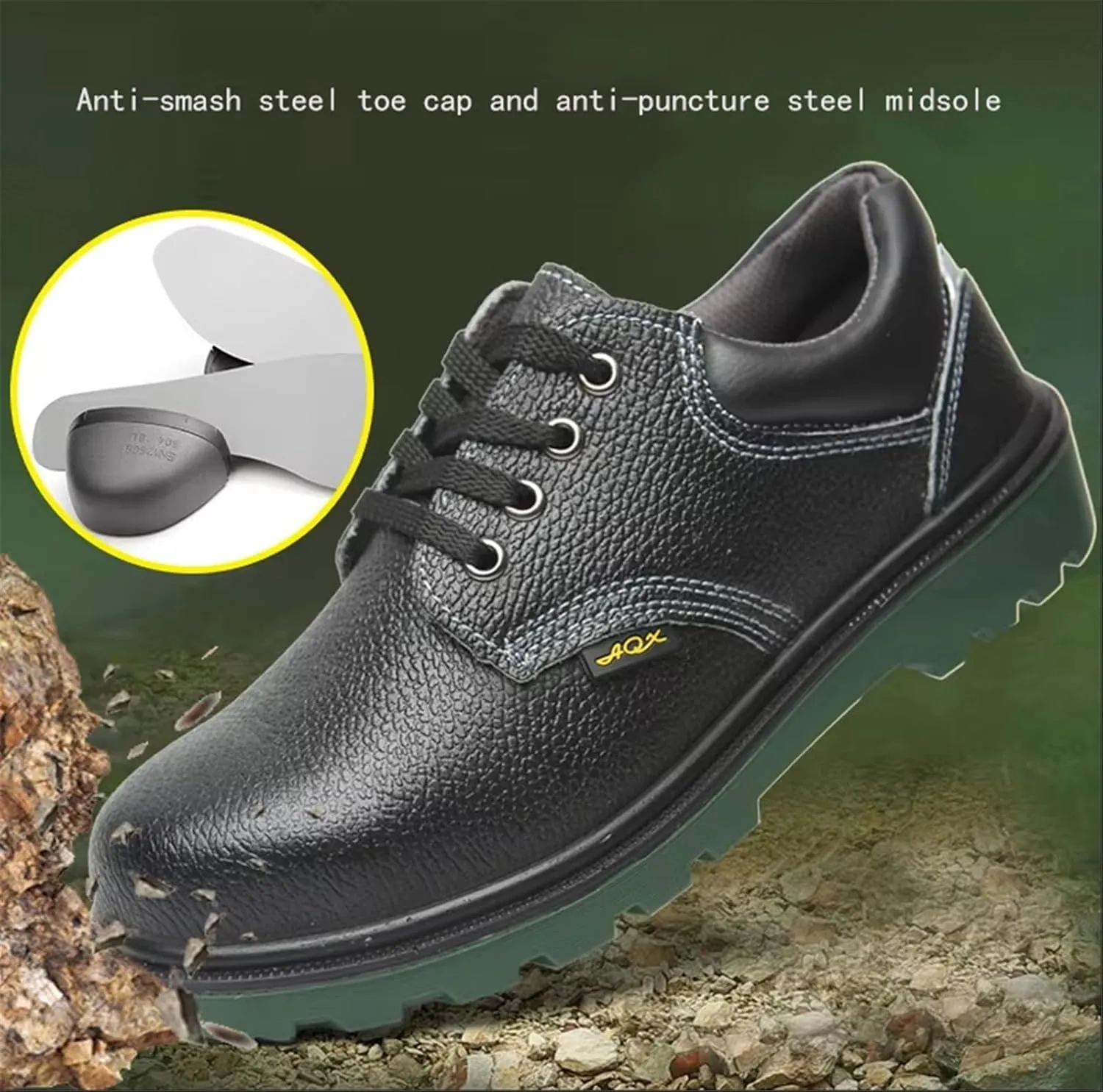 Steel Toe Boots for Men Work, Men's Slip Leather Resistant Anti Smash Lace up Steel Safety Work Boots, Wear Resistant Rubber Outsole Safety Shoes, for Construction, Trekking