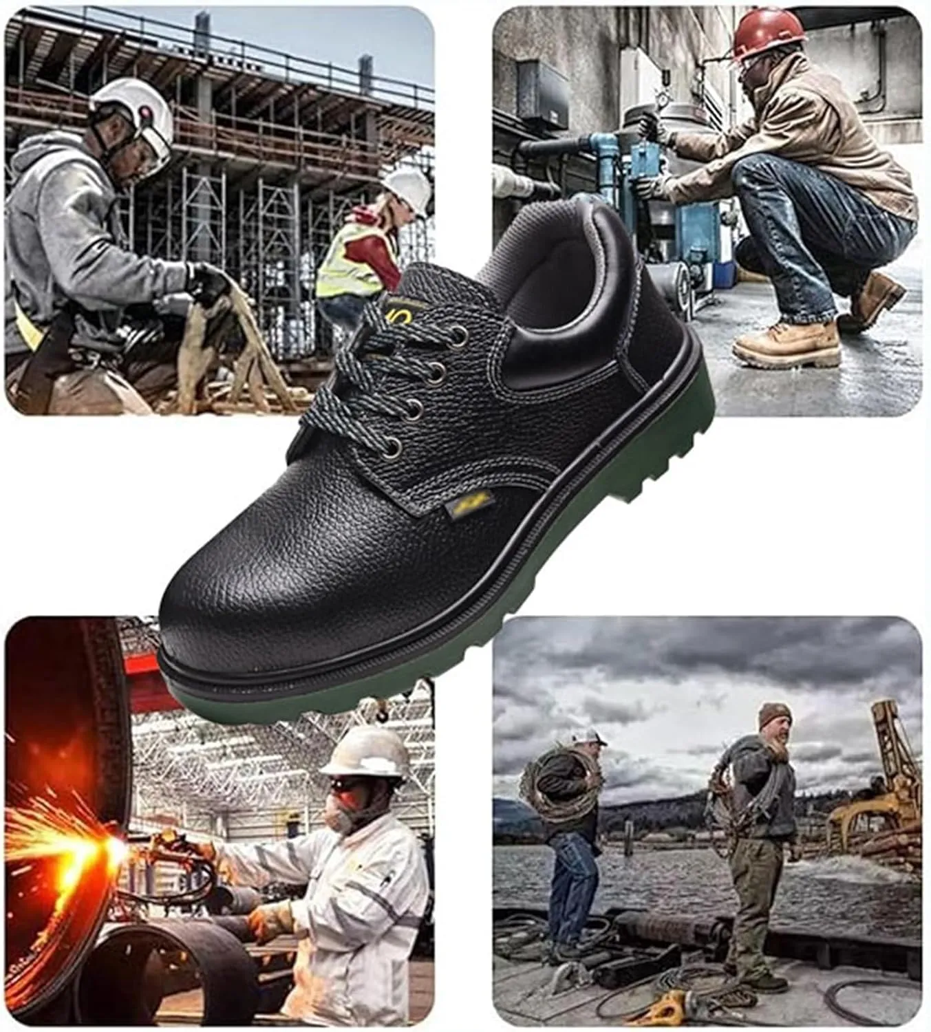 Steel Toe Boots for Men Work, Men's Slip Leather Resistant Anti Smash Lace up Steel Safety Work Boots, Wear Resistant Rubber Outsole Safety Shoes, for Construction, Trekking