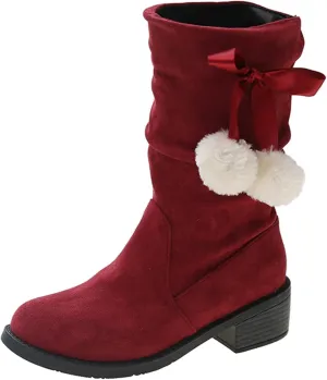 Suede Lace Up Pull-on Fur Snow Booties Fashion Block High Heel Warm Comfortable Non-Slip Short Ankle Boots