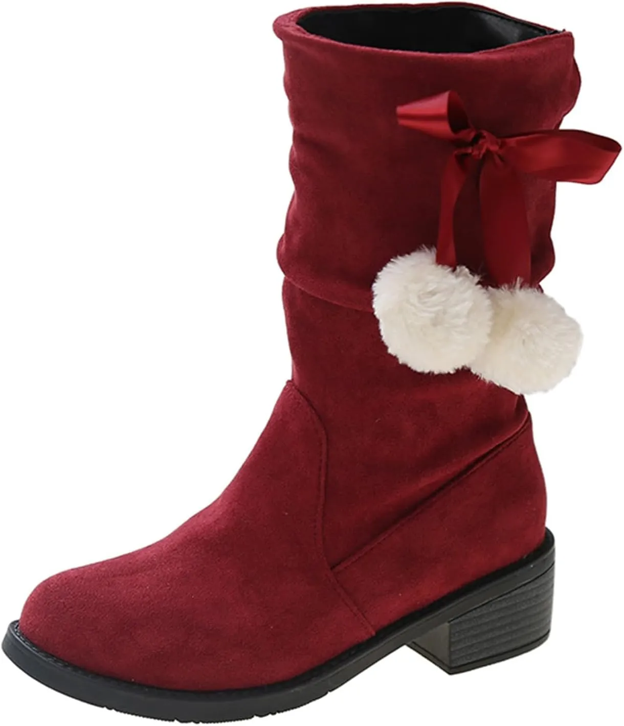 Suede Lace Up Pull-on Fur Snow Booties Fashion Block High Heel Warm Comfortable Non-Slip Short Ankle Boots