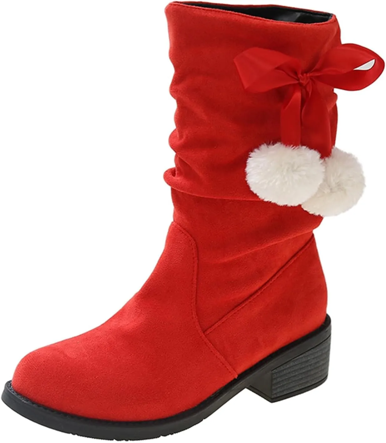 Suede Lace Up Pull-on Fur Snow Booties Fashion Block High Heel Warm Comfortable Non-Slip Short Ankle Boots