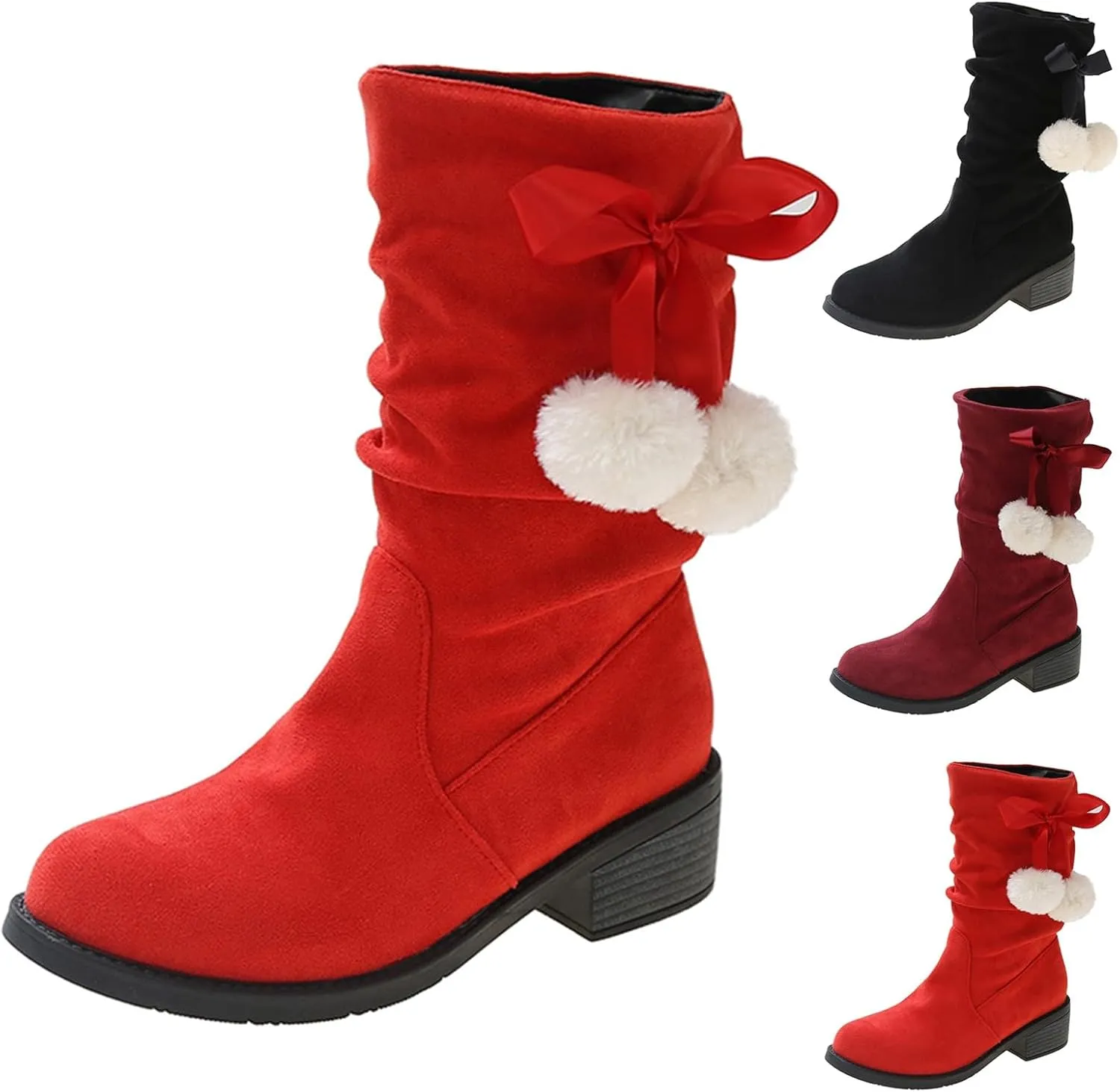Suede Lace Up Pull-on Fur Snow Booties Fashion Block High Heel Warm Comfortable Non-Slip Short Ankle Boots
