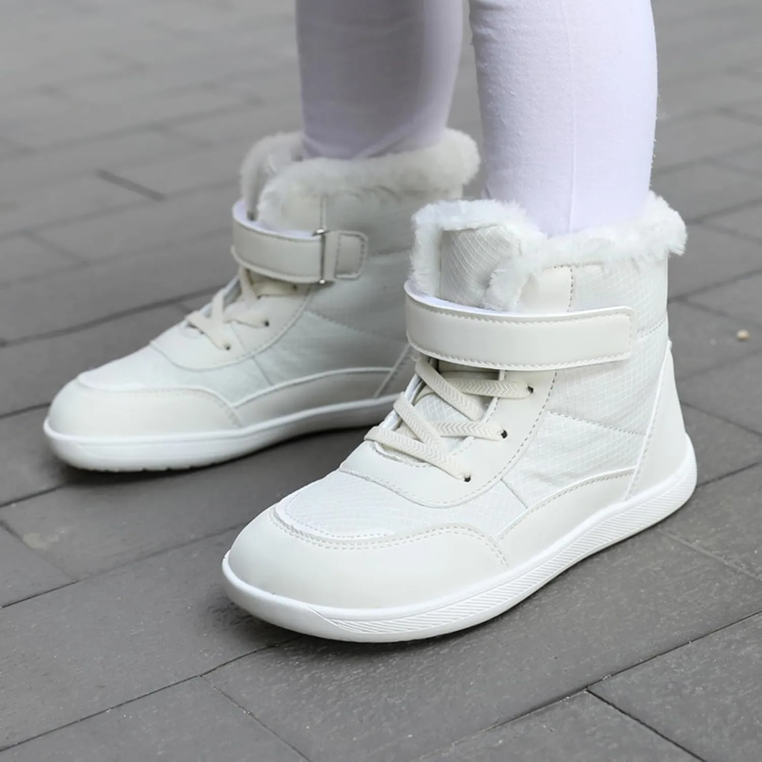 Toddler Big Kids Winter Snow Wide Toe Box Slip Drop Sole Ankle Boots Fur Lined Barefoot Winter Snow Insulated Boots