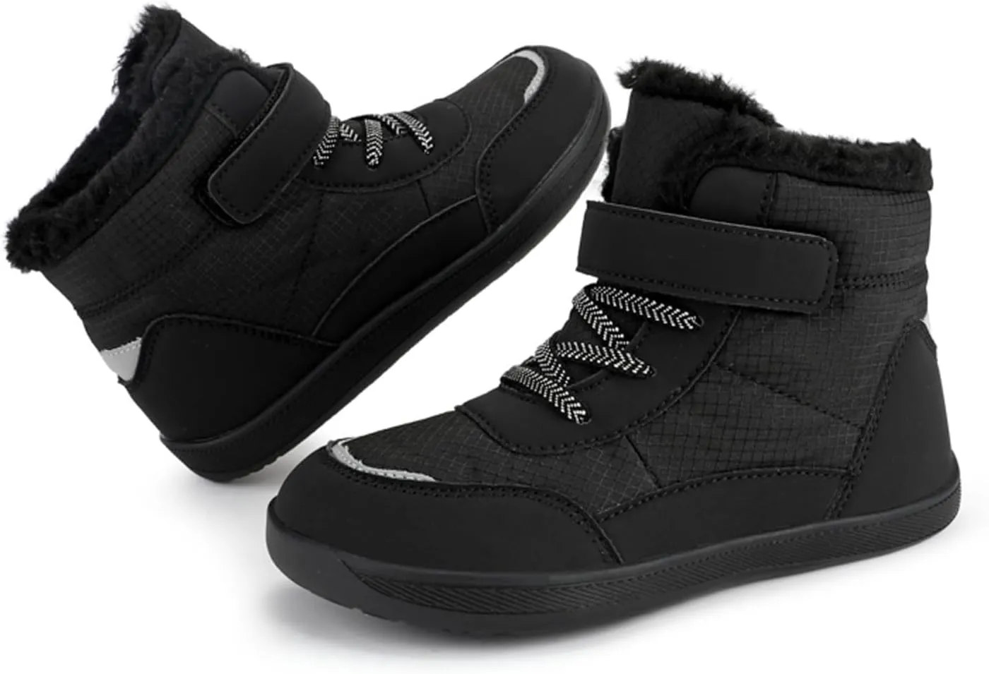 Toddler Big Kids Winter Snow Wide Toe Box Slip Drop Sole Ankle Boots Fur Lined Barefoot Winter Snow Insulated Boots