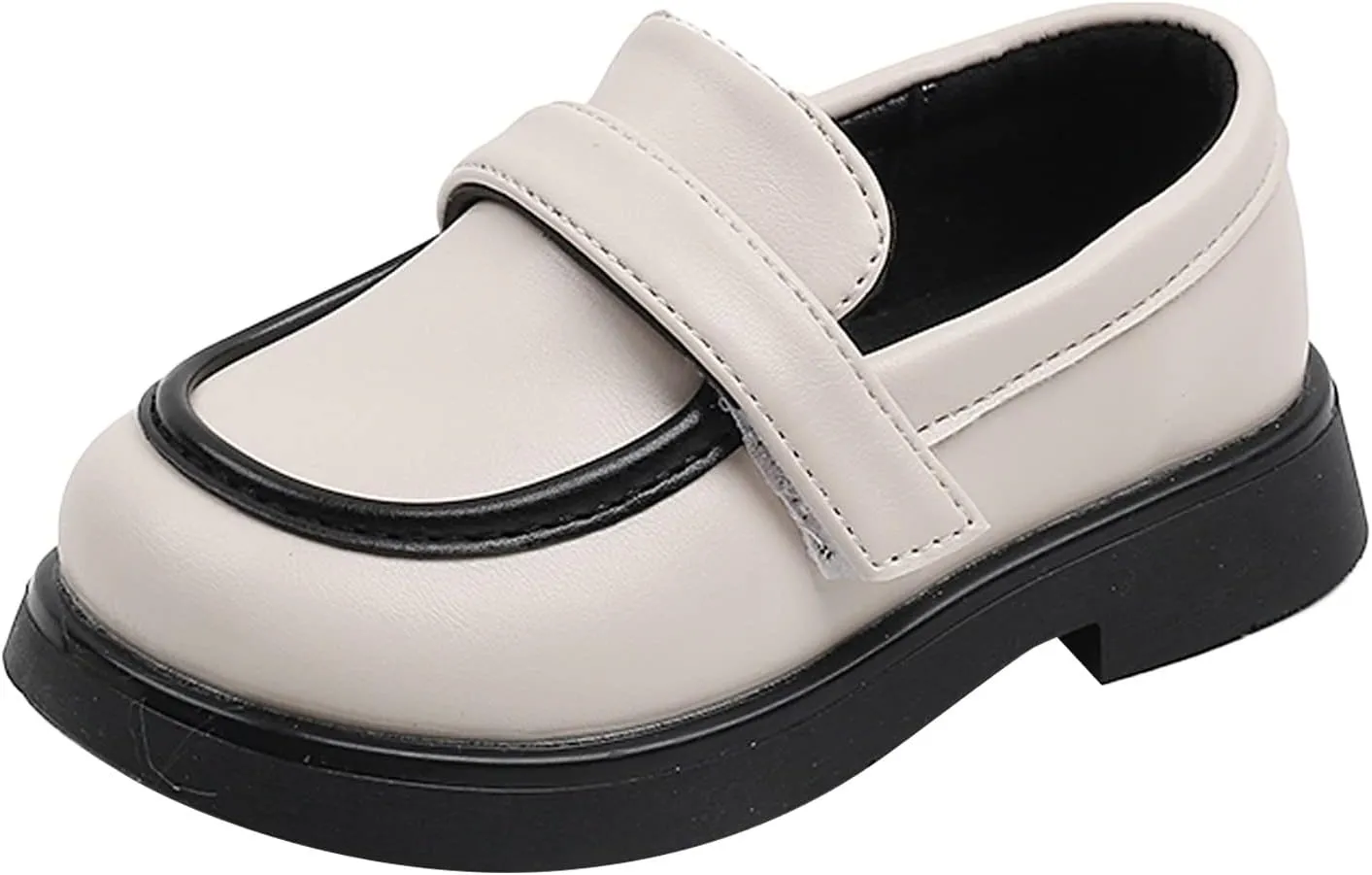 Toddler Girls Dress Shoes PU Leather Wedding School Loafer Dress Children Leather Shoes (Beige, 4-4.5 Years Little Child)