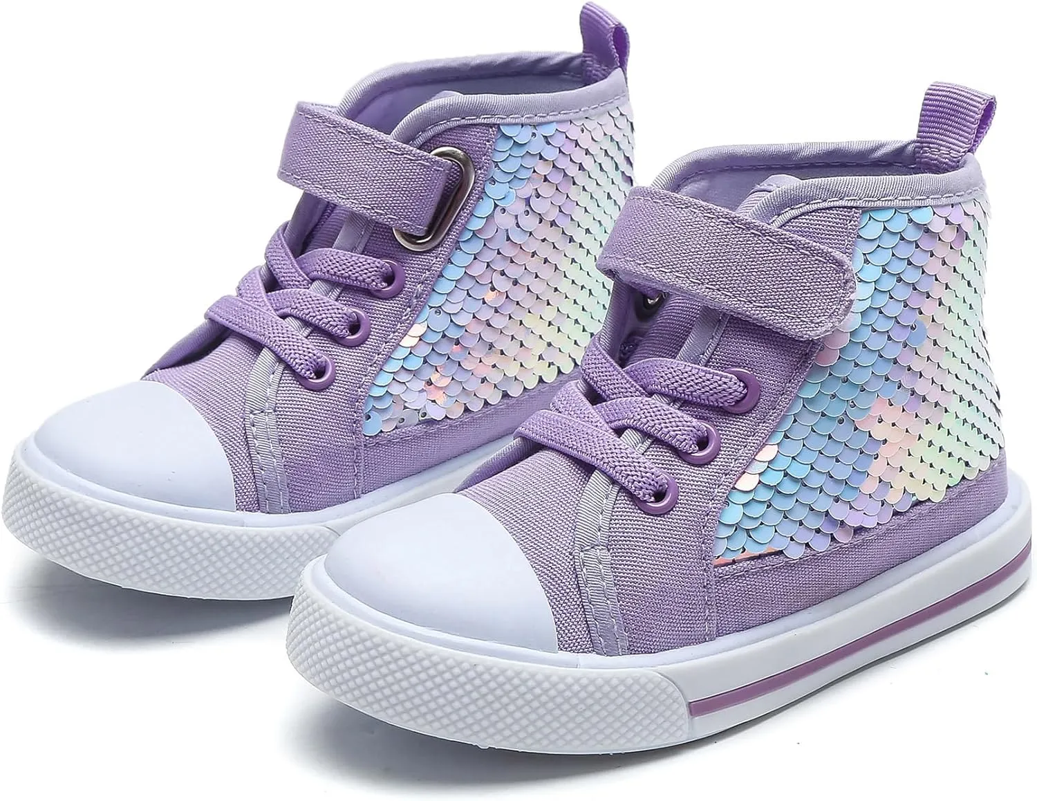 Toddler Girls Sequin Sneakers High Top Canvas Sneaker Fashion Sparkle Shoes for Girls Dressy