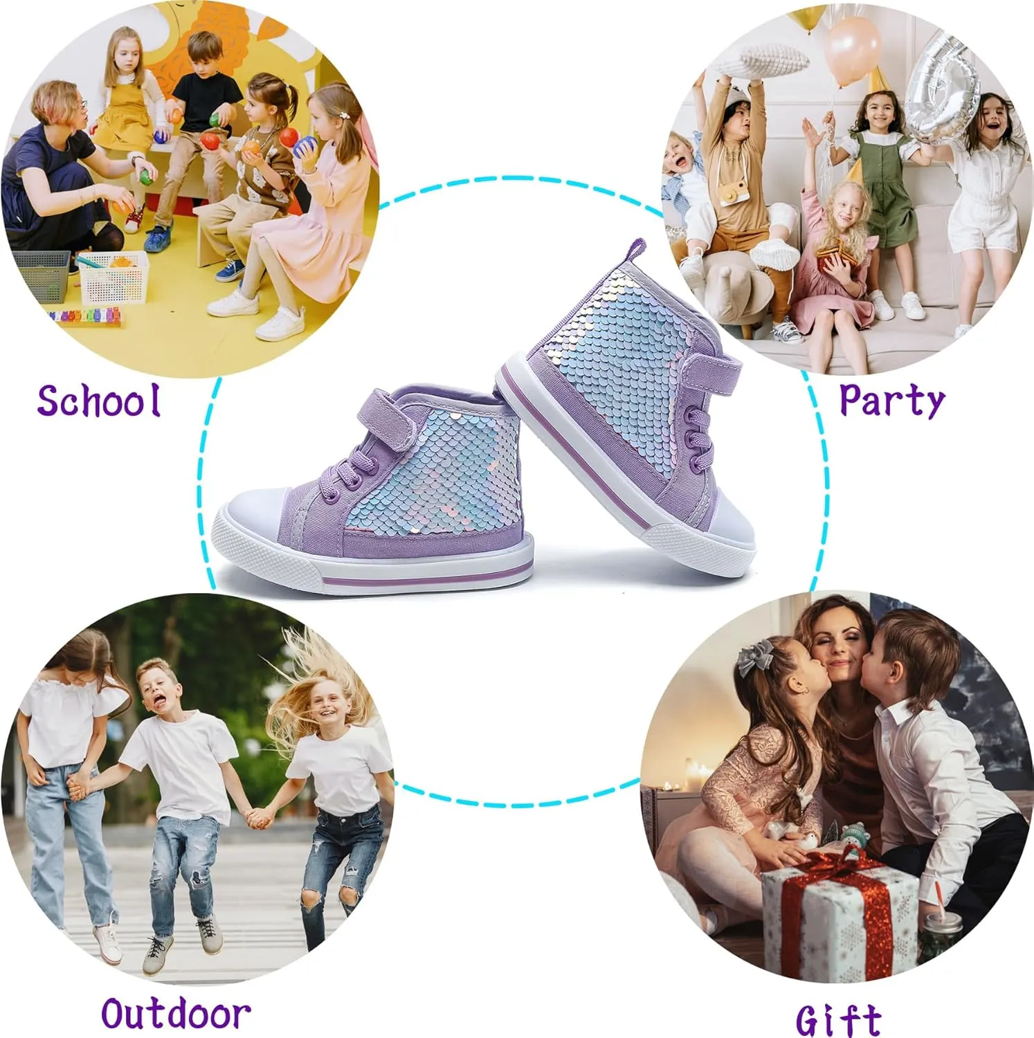 Toddler Girls Sequin Sneakers High Top Canvas Sneaker Fashion Sparkle Shoes for Girls Dressy