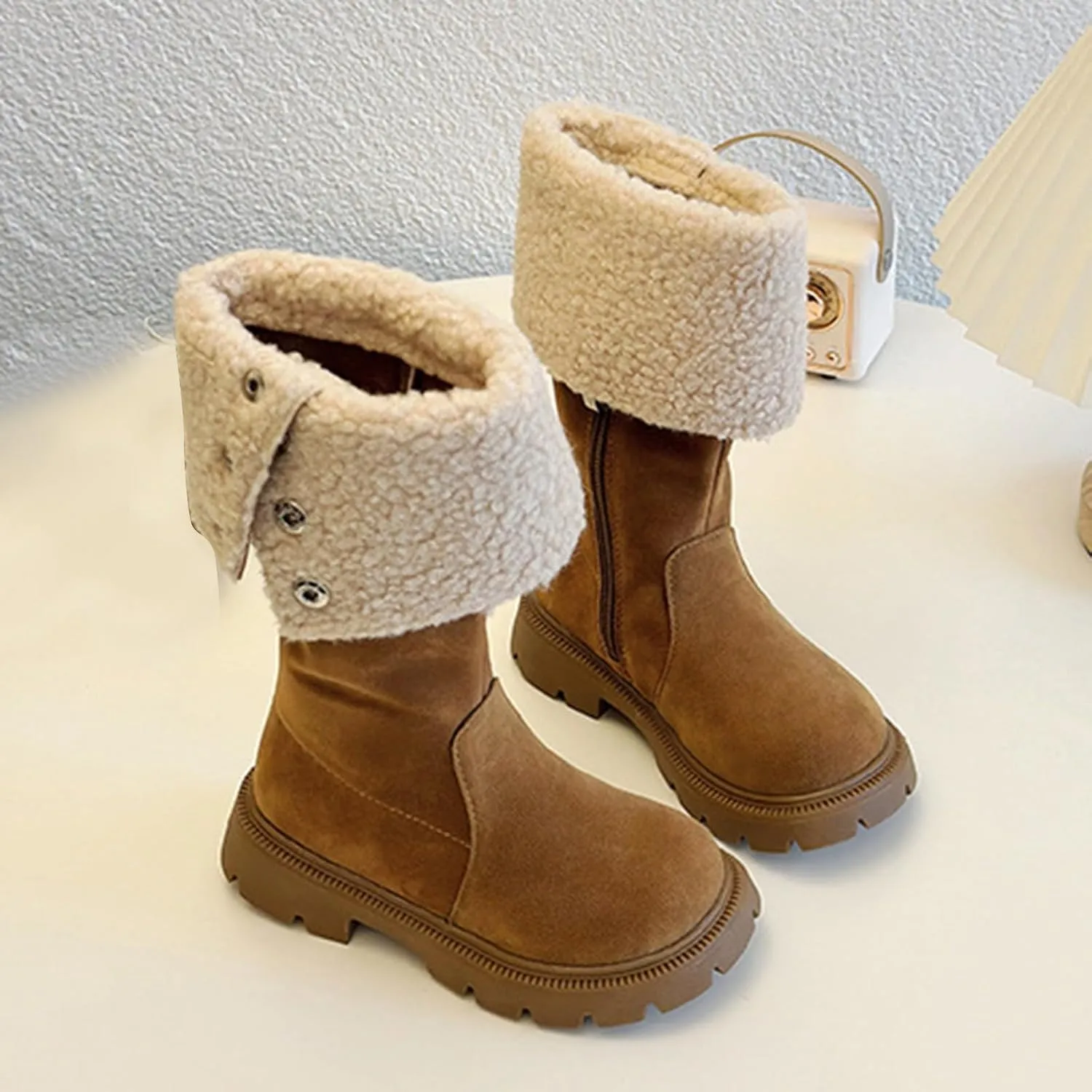 Toddler Girls Winter Boots Kids Fashion Fleece Fr Lined Anti Slip Lightweight Thicken Warm Long Snow Boots