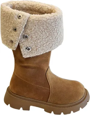 Toddler Girls Winter Boots Kids Fashion Fleece Fr Lined Anti Slip Lightweight Thicken Warm Long Snow Boots