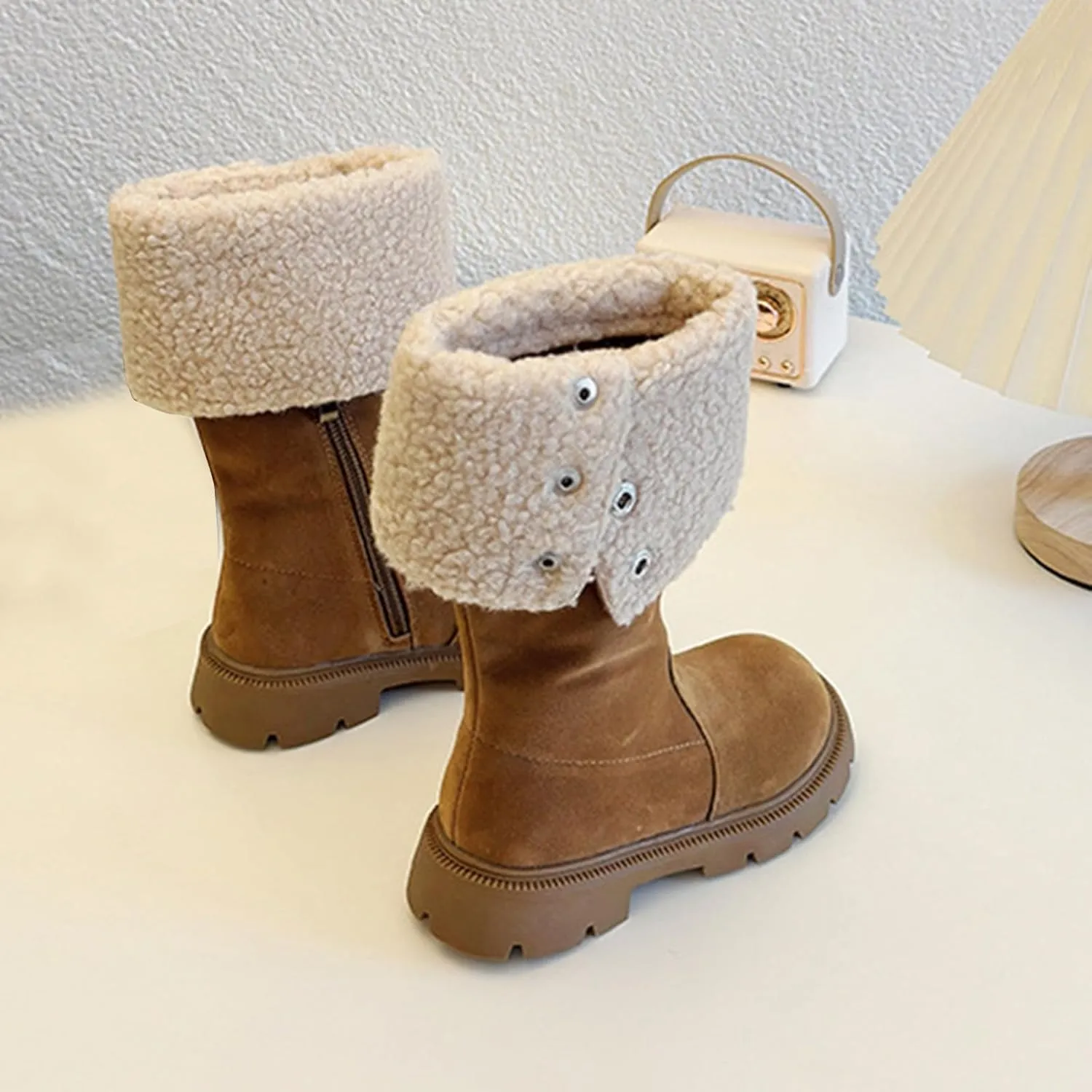 Toddler Girls Winter Boots Kids Fashion Fleece Fr Lined Anti Slip Lightweight Thicken Warm Long Snow Boots
