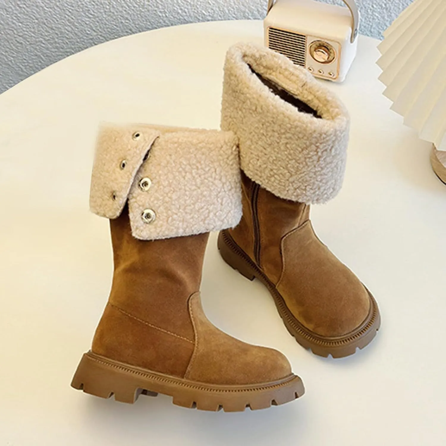 Toddler Girls Winter Boots Kids Fashion Fleece Fr Lined Anti Slip Lightweight Thicken Warm Long Snow Boots