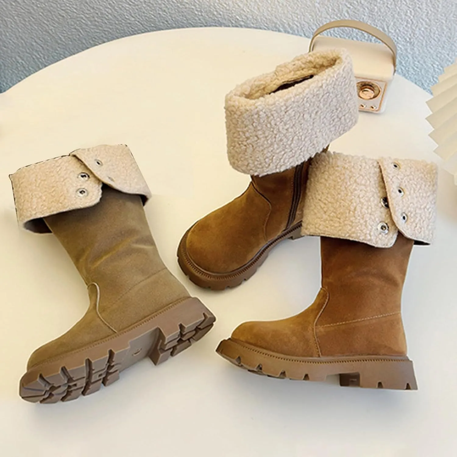 Toddler Girls Winter Boots Kids Fashion Fleece Fr Lined Anti Slip Lightweight Thicken Warm Long Snow Boots