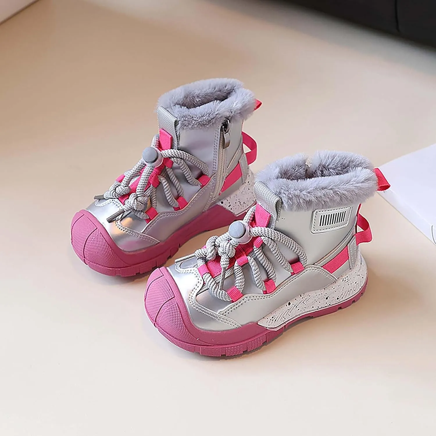 Toddler Kids Snow Boots Warm Comfortable Non Slip Mid Calf Outdoor Cozy Soft Platform Girls Riding Boots with Laces