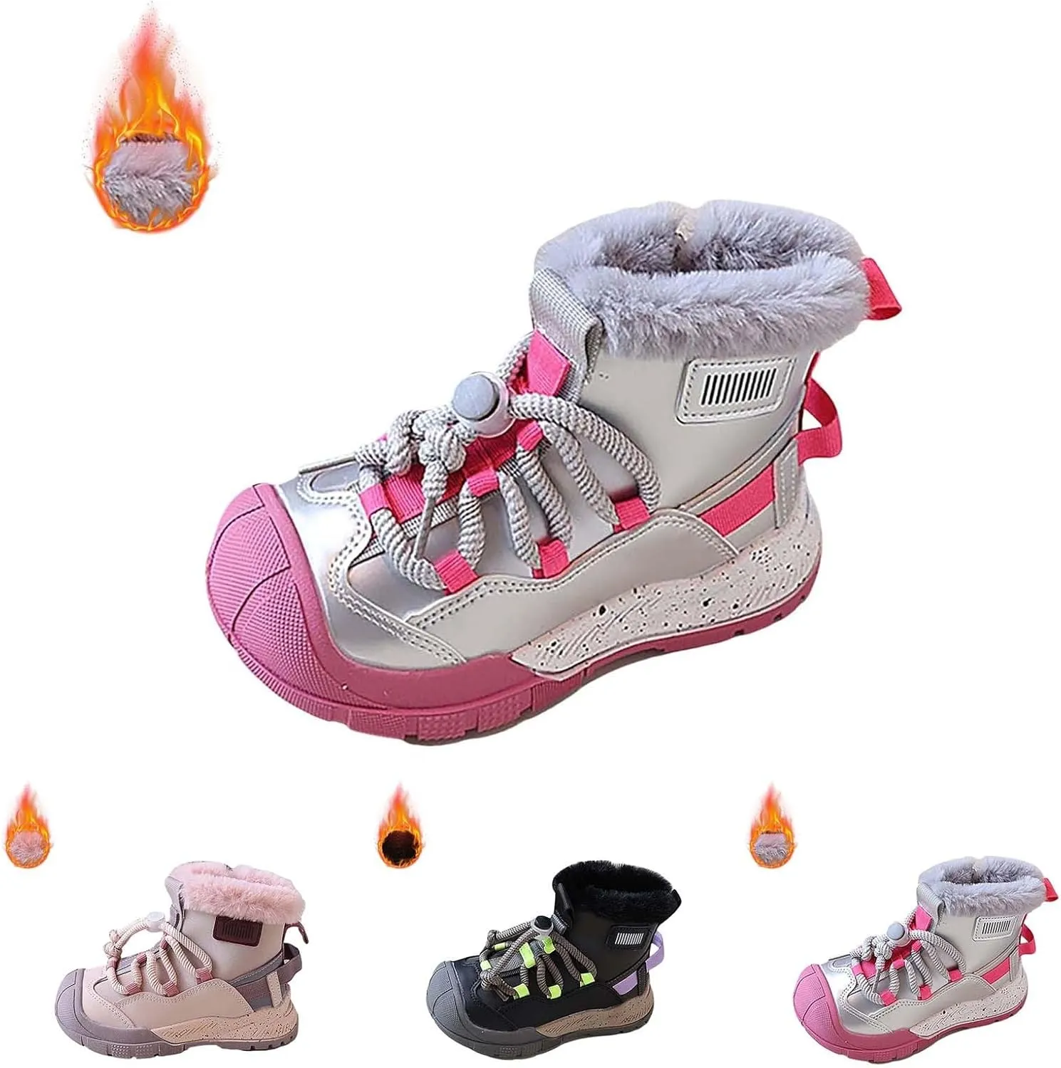 Toddler Kids Snow Boots Warm Comfortable Non Slip Mid Calf Outdoor Cozy Soft Platform Girls Riding Boots with Laces