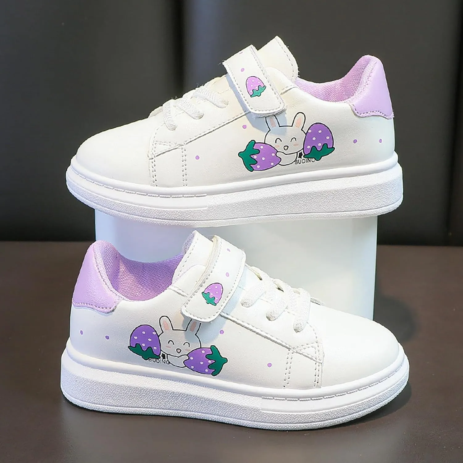 Toddler Sneakers for Girls Cue Cartoon Lightweight Leather Upper Sneakers Canvas Shoes Casual Athletic Shoes Kids