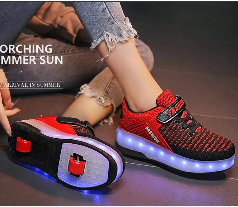 Unisex Kids Led Kick Roller Shoes Skateboarding Shoes USB Charging Fitness Shoes Suitable for Boys and Girls Couples Shoes-Best GiftBlack red-USA 7.5