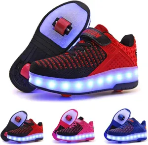 Unisex Kids Led Kick Roller Shoes Skateboarding Shoes USB Charging Fitness Shoes Suitable for Boys and Girls Couples Shoes-Best GiftBlack red-USA 7.5